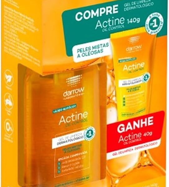 Darrow Actine Oil Control Kit Gel de Limpeza Dermatológico Facial com Ácido Glicólico e Vitamina B5 que Controla Oleosidade sem efeito rebote, Renova a Pele e Reduz Poros, 140g + 40g