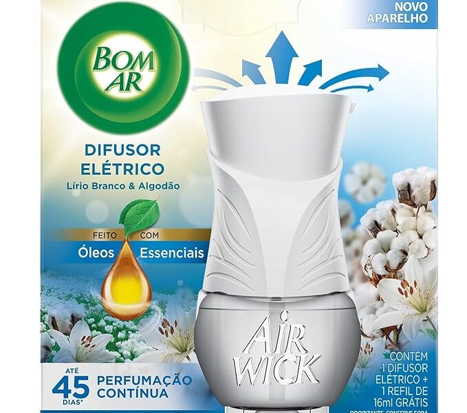 Difusor Elétrico Bom Ar Lirio Branco e Algodão Aparelho + Refil 16ml na Link por R$ 22,54