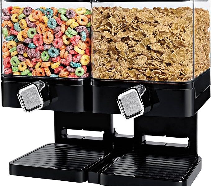 Dispensador compacto de alimentos secos Zevro, controle duplo, preto/cromado