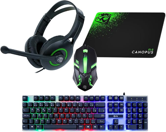 ELG CGCS41 Kit Gamer Completo – Teclado ABNT2, Mouse LED 7 Cores, Headset Over-Ear, Mousepad Antiderrapante
