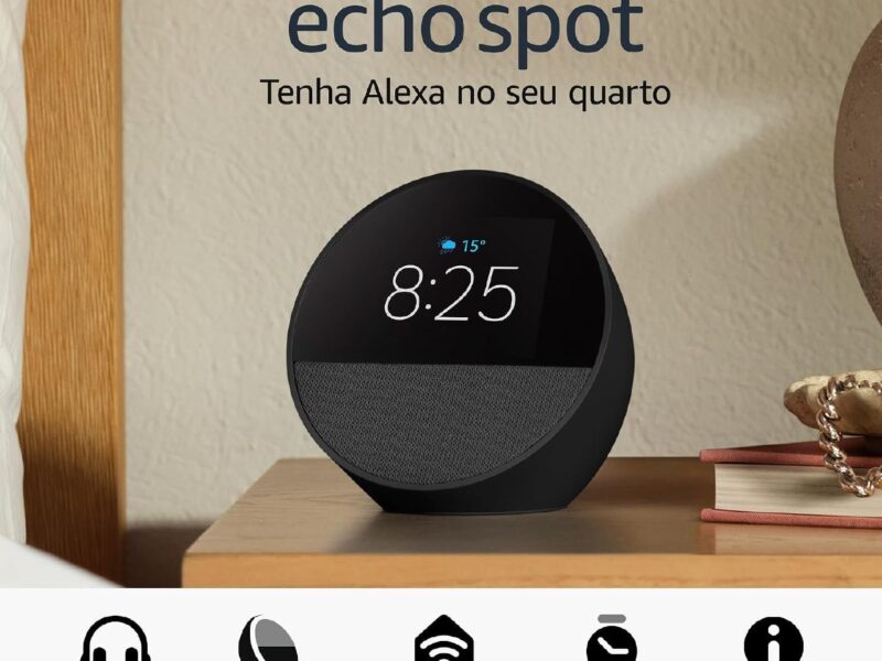 Echo Spot com Alexa (Geração mais recente) | Despertador inteligente com som vibrante | Cor Preta, com Acesso Antecipado à Alexa+