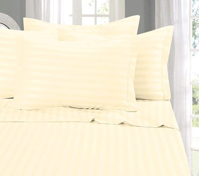 Elegant Comfort Os melhores conjuntos de lençóis de 6 peças mais macios e aconchegantes! – 1500 fios de qualidade egípcia luxuosa, resistente a rugas, conjunto de lençóis de damasco listrados, Queen Marfim