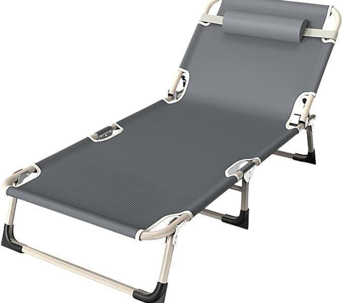Espreguiçadeira Dobrável Portátil Reforçada em Aço Cama Dobrável Confortável Até 150kg Camping Praia Casa