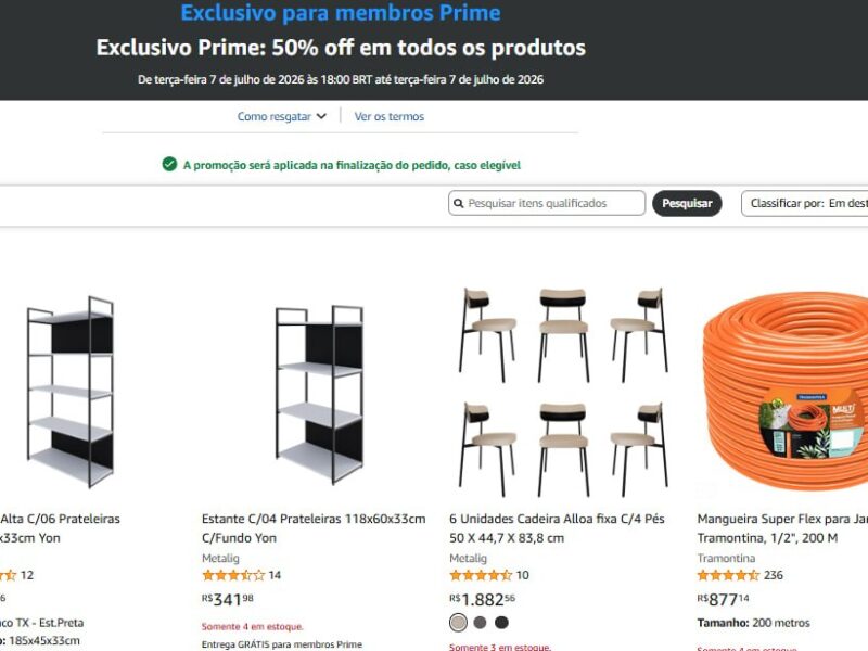 Exclusivo Prime: 50% off em todos os produtos