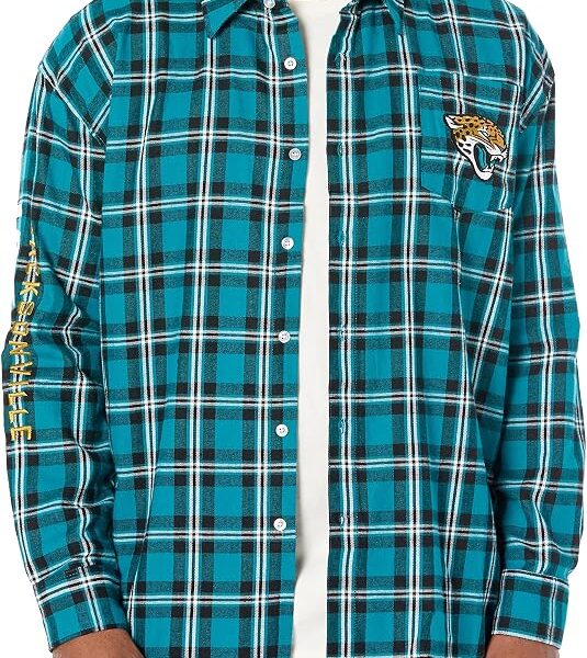 FOCO Camisa masculina de flanela de manga comprida com logotipo do time NFL