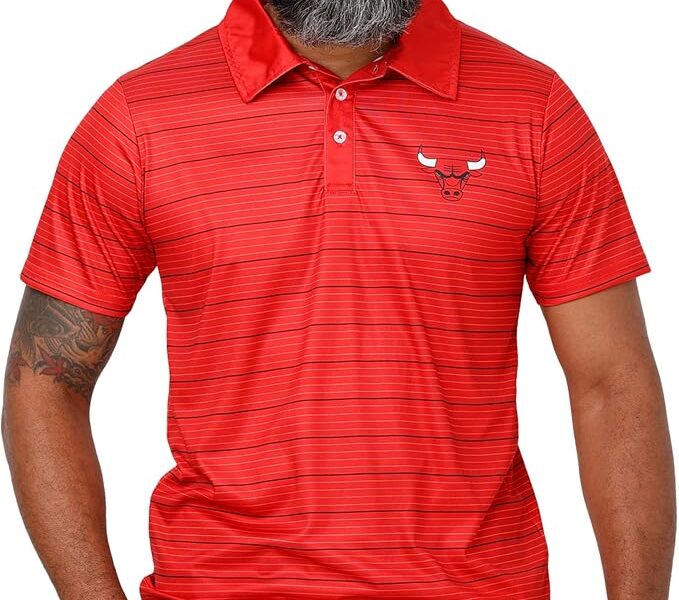 FOCO Camisa polo masculina de poliéster de manga curta com logotipo da equipe NBA