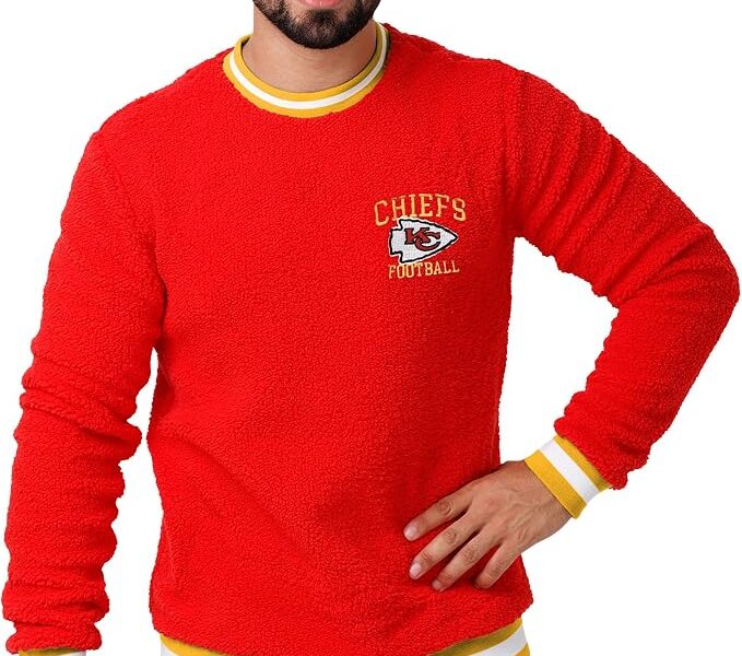 FOCO Suéter masculino padrão NFL logotipo sherpa gola redonda, cor do time