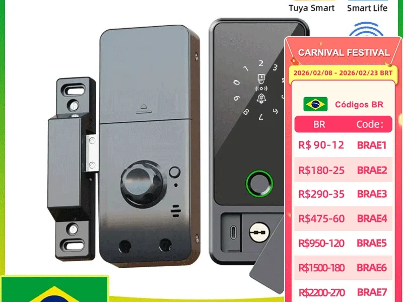 Faça Brasil RAYKUBE Tuya BLE Fechadura digital eletrônica inteligente com impressão digital com controle de aplicativo Smart Life para porta de aço/madeira – AliExpress 13