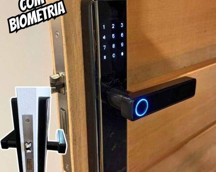 Fechadura Digital Biométrica Kuanttum Delta PRO WiFi Senha App Tuya Preta