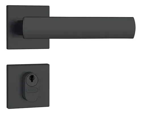Fechadura Stam 803/35 Preta Fosca para Porta Externa com Roseta de Aço Inox