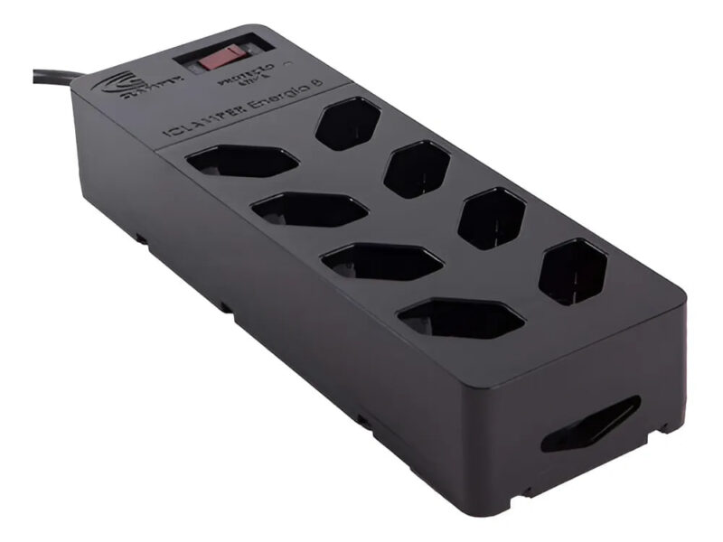 Filtro de Linha com Protetor de Surto DPS iCLAMPER Energia 8 Tomadas 3 Pinos 10 Amperes com Tecnologia LCF Anti Raio Cor Preto