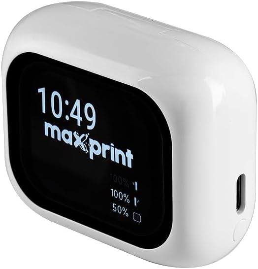 Fone de Ouvido Bluetooth TWS Branco com Cancelamento de Ruído ANC e Display Touch – Maxprint FBT3002