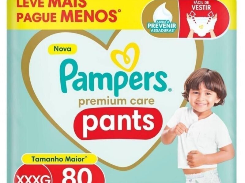 Fralda Pampers Premium Care Pants Tamanho XXXG, Fácil de Vestir, 80 Unidades