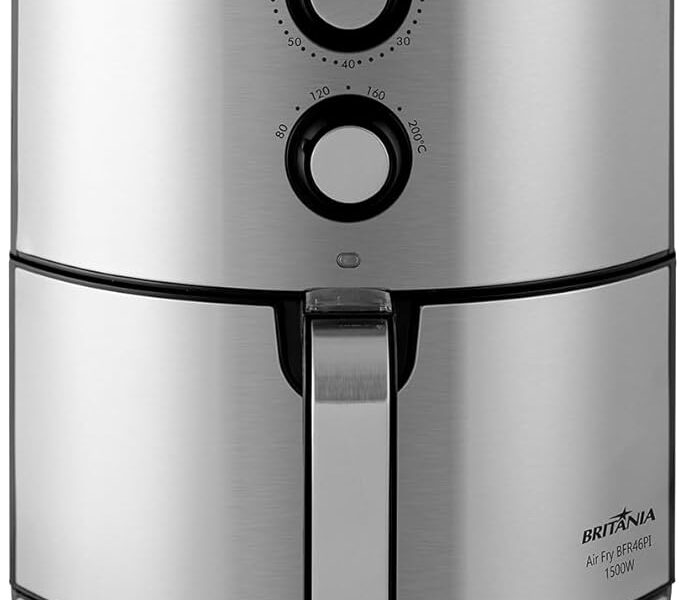 Fritadeira Air Fryer Britânia BFR46PI 4,6L Display Analógico Preto e Inox 1500W 220V