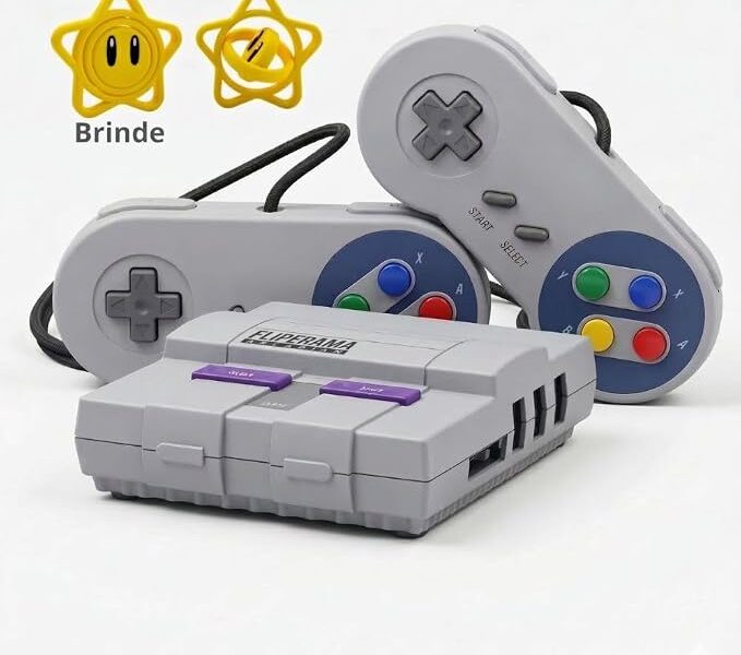 Game Retro Mini Super Nintendo 2 Controles + Pack com todos os Jogos de Snes