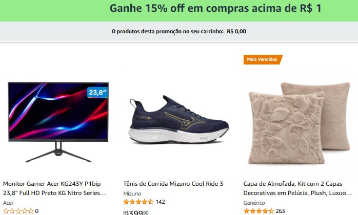 Ganhe 15% off em compras acima de R$ 1
