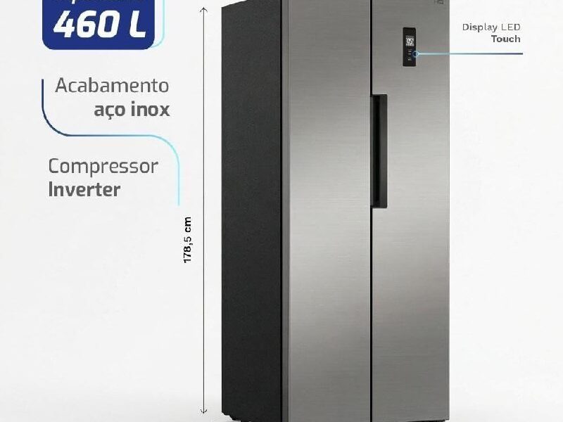 Geladeira Refrigerador HQ Frost Free Side By Side 460 Litros Inox HQ-460SBSFF (110, Volts)