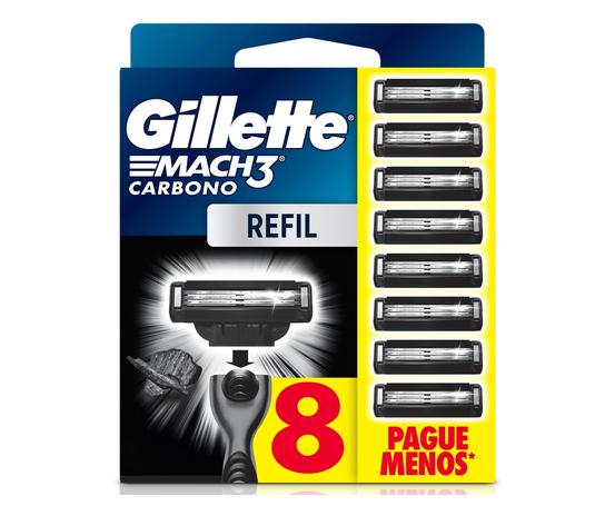 Gillette Mach3 Carbono Carga para Aparelho de Barbear com Carvão 8 Unidades