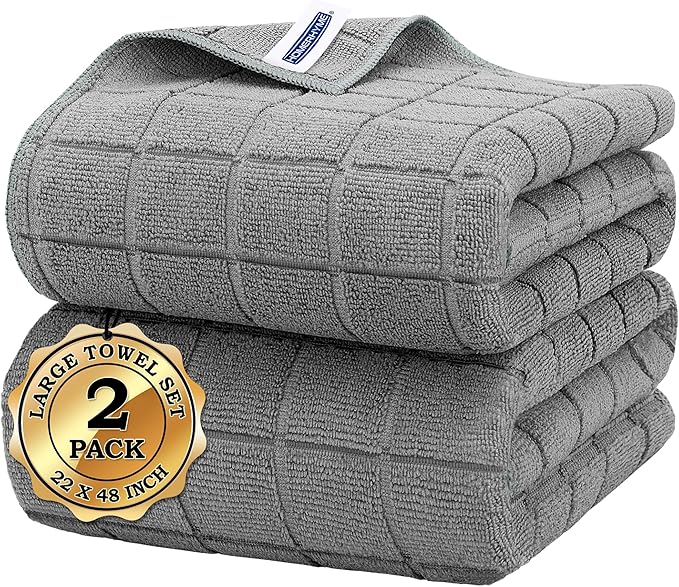 HOMERHYME Toalhas de banho de microfibra, pacote com 2 (56 cm x 122 cm) – Toalhas de mão leves de microfibra de secagem rápida, toalhas de ginástica macias e absorventes para ioga, salão, acampamento,