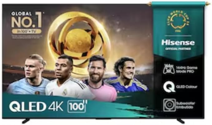 Hisense Smart TV 100 Polegadas 100Q7QG QLED 4K UHD com HDR10+ Dolby Vision Game Mode 120Hz Alexa AirPlay Wi-Fi