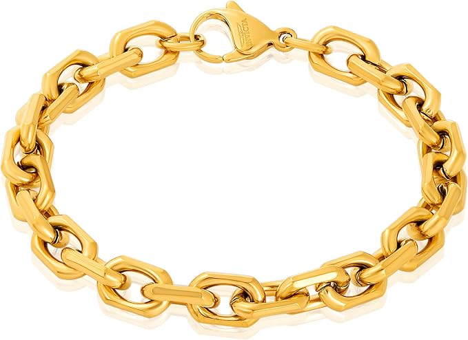Invicta Jewelry Pulseira masculina com borda chanfrada retangular (8,5 mm) – 22 cm