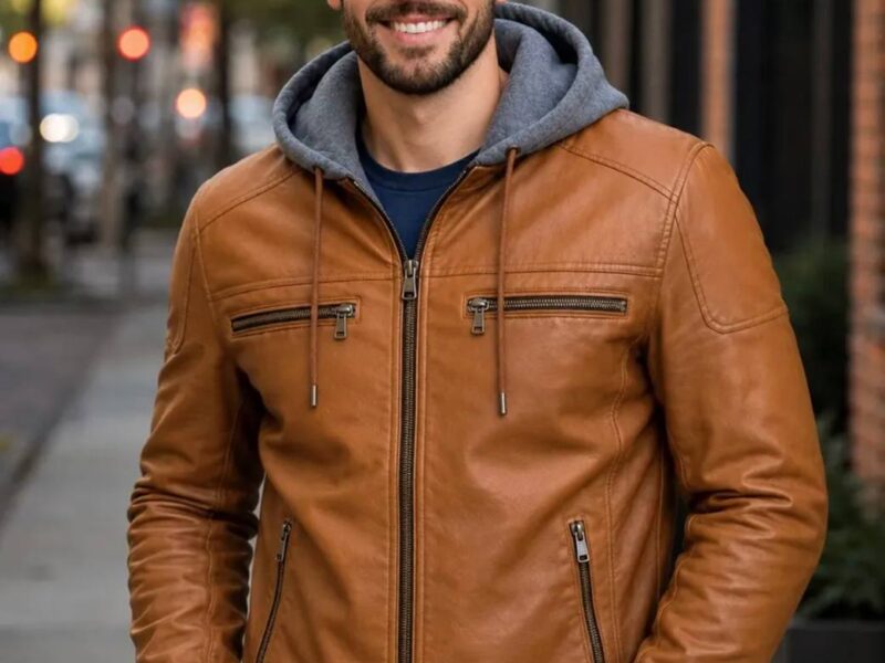 Jaqueta De Couro Masculina Preta Marrom Motoqueiro Com Capuz