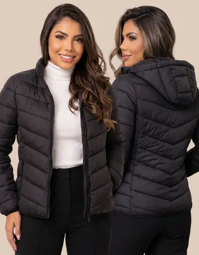Jaqueta Feminina Puffer Impermeável Capuz Inverno Frio