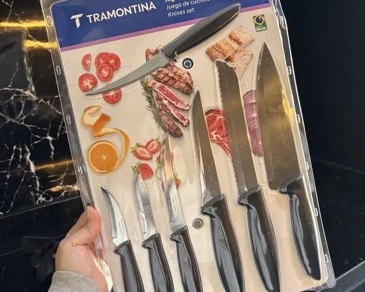 Jogo De Facas Tramontina Plenus em Aço Inox 7 Peças Preto 23498066