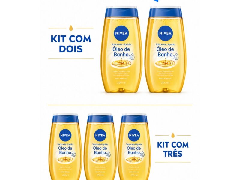 KITS NIVEA Sabonete Líquido Óleo de Banho 200ml – 2 ou 3 Unidades