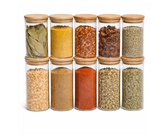 Kit 10 Potes de Vidro 250ml com Tampa de Bambu Hermética Redondos para Mantimentos, Temperos e Organização