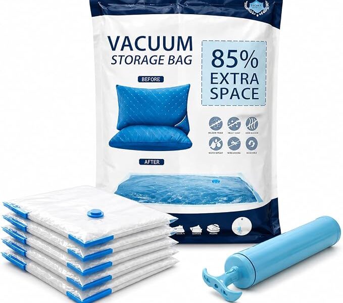 Kit 10 Sacos a Vácuo Premium 50X60cm Com Bomba Manual, Economiza Espaço, Saco Organizador a Vácuo para Viagem, Mala e Armazenamento