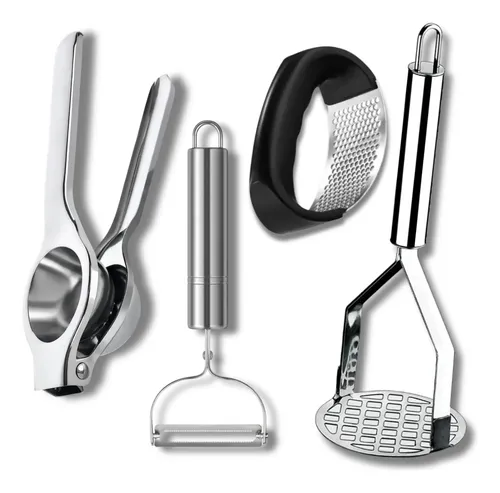 Kit Amassador De Batatas Descascador Espremedor Alho E Limão