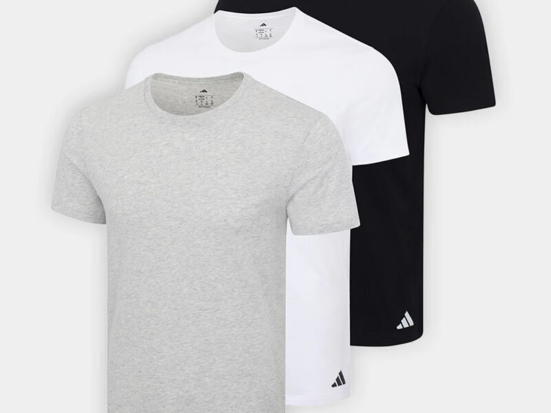 Kit Camiseta Adidas Básicas 3 Peças Masculino – Preto+Cinza