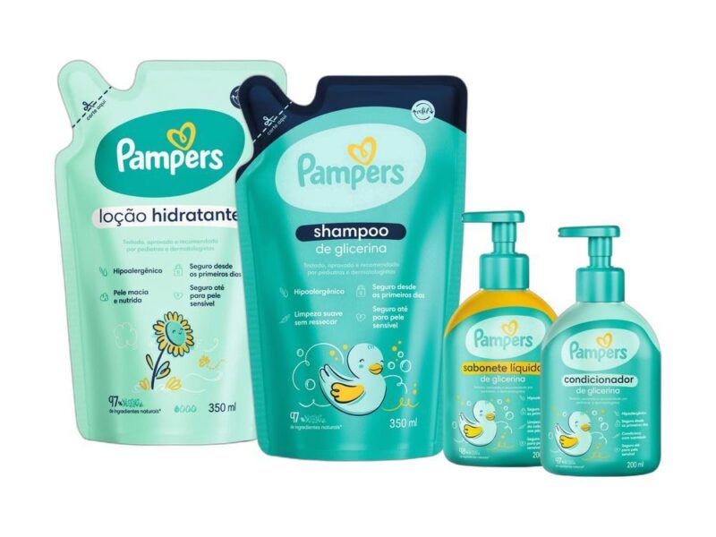Kit Pampers Glicerina Shampoo 350ml + Condicionador 200ml + Loção Hidratante 350ml + Sabonete Líquido 200ml