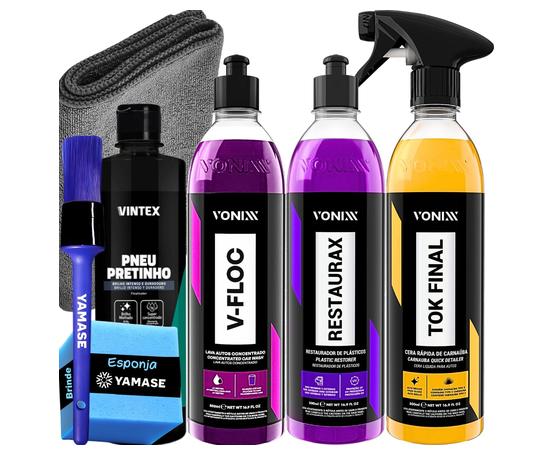 Kit Shampoo V-Floc Cera Tok Final Pneu Pretinho Restaurax Vonixx