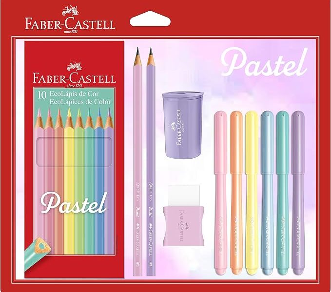 Kit Tons Pastel, Faber-Castell, KIT/PASTEL, Lápis de Cor + Canetinhas + Borracha + Apontador + Grafite