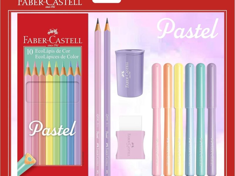 Kit Tons Pastel, Faber-Castell, KIT/PASTEL, Lápis de Cor + Canetinhas + Borracha + Apontador + Grafite