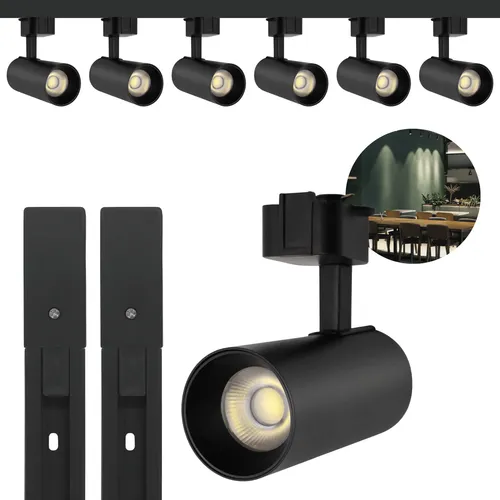 Kit Trilho Eletrificado 2 Metros + 6 Spots Led Preto 15w