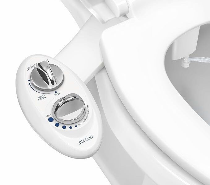 LUXE Bidet NEO 120 – Bocal autolimpante, acessório de bidê não elétrico de água doce para assento de vaso sanitário, pressão de água ajustável, lavagem traseira (branco)