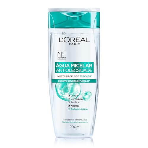 L’Oréal Paris Água Micelar Efeito Matte Solução de Limpeza Facial 5 em 1, 200ml