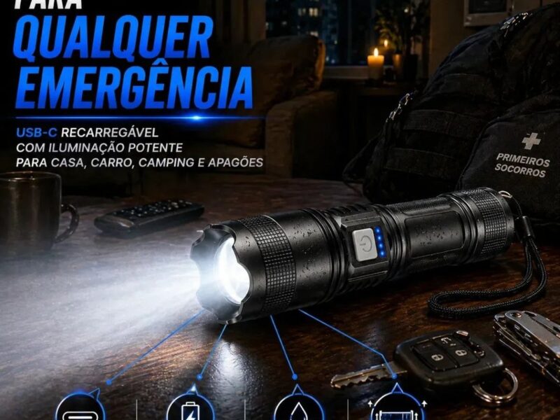 Lanterna Militar Tatica LED CREE Mais Forte do Mundo Ultra Potente 1Km Zoom Alto Brilho Resistente Agua Sitio Fazenda Brielli Home