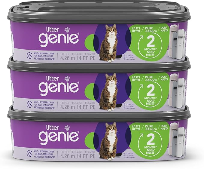 Litter Genie Sacos de recarga (pacote com 3) com várias camadas de tecnologia de barreira de odor, 1 refil quadrado que dura até 2 meses