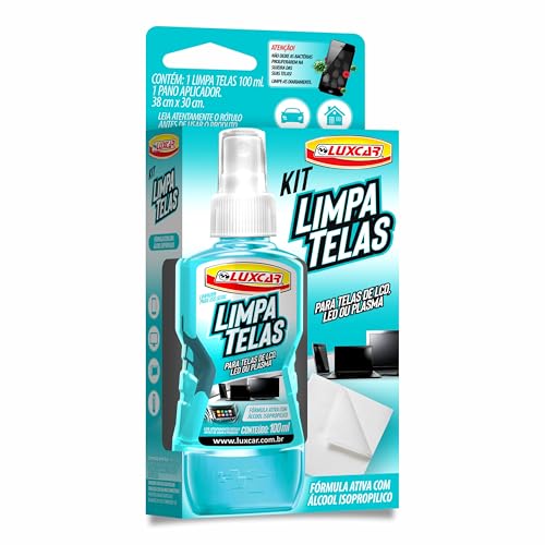 Luxcar Kit Limpa Telas 100 ml + Pano Aplicador – Fórmula Ativa Álcool Isopropílico