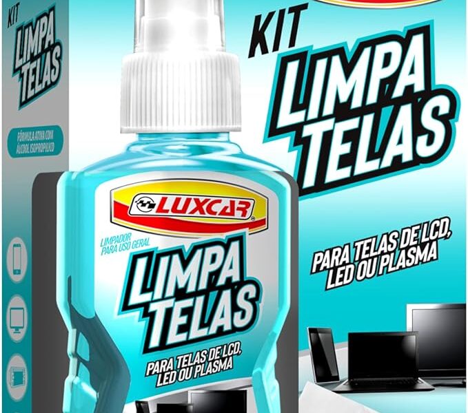 Luxcar Kit Limpa Telas 100 ml + Pano Aplicador – Fórmula Ativa Álcool Isopropílico