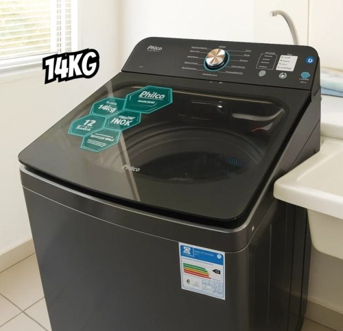 Máquina de Lavar Philco 14 Kg Preto Plr14b 12 Programas Cesto de Inox Tampa de Vidro