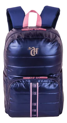 Mochila Grande Capricho Puffer Azul Metálico Sestini