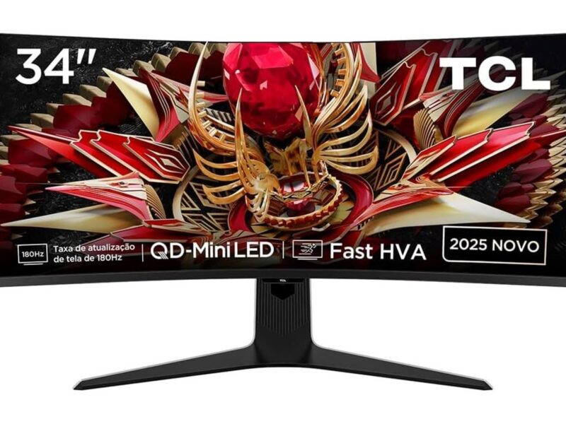 Monitor Gamer Curvo TCL 34 Polegadas QLED Mini LED WQHD R83Q 180Hz 1ms (GtG) HDR 1400 nits 34R83Q