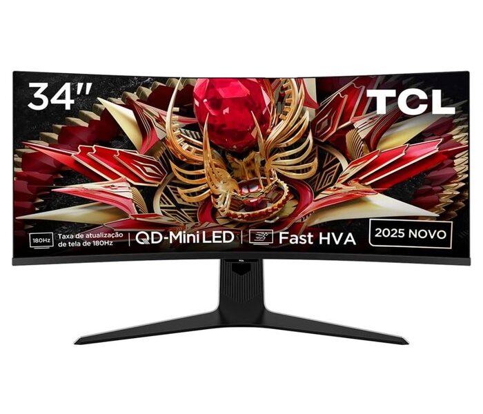 Monitor Gamer Curvo TCL 34 Polegadas QLED Mini LED WQHD R83Q 180Hz 1ms (GtG) HDR 1400 nits 34R83Q