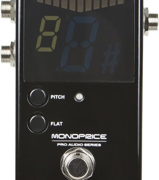 Monoprice Sintonizador de pedal cromático – saídas preto, normal e true-bypass, fácil de afinar seus baixos e guitarras – Série Stage Right