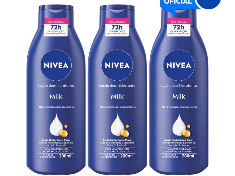 NIVEA Loção Hidratante Milk Pele Seca a Extrasseca 200ml – 3 Unidades